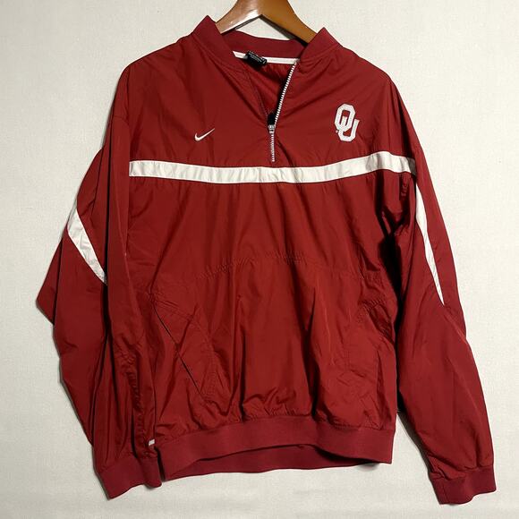 Nike Oklahoma Sooners 1/4 Zip Pullover Windbreaker Jacket Red White - Size M - Picture 2 of 10